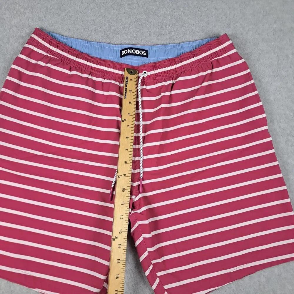 Bonobos Swim Shorts Mens 34 Striped Trunks Beach Board Shorts 9” Pinkish Red